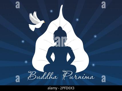 Happy Buddha Purnima Illustration with Vesak Day or Indian Festival to Spiritual in Flat Cartoon Hand Drawn for Web Banner or Landing Page Templates. (Alles gute zur Illustration Buddha Purnima mit Vesak Day oder Indian Festival zum spirituellen Zeichnen in fla Stock Vektor