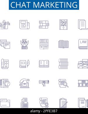 Symbole für Chat-Marketing-Linien sind festgelegt. Design-Sammlung von Chatbot, Messaging, Automatisierung, Konversation, Interaktion, E-Mail, Targeting, Kampagnen Stock Vektor