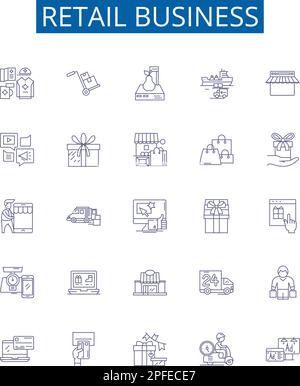 Symbole für Geschäftsbereiche im Einzelhandel. Designkollektion von Einzelhandel, Geschäft, Geschäft, Markt, Shopping, Einkaufszentrum, Merchandise, Einkaufszentrum Stock Vektor