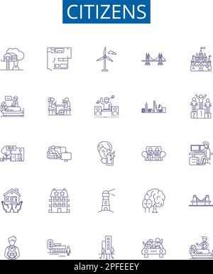 Symbole für Bürger sind gesetzt. Design-Sammlung von Bürgern, Bevölkerung, Einwohnern, Wählern, Mitgliedern, Individuen, Gesellschaft, Gemeinde Stock Vektor