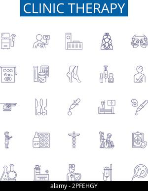 Symbole der klinischen Therapielinie sind gesetzt. Design Kollektion von Therapy, Clinic, Psychotherapy, Reiki, Counselling, Akupunktur, Naturheilkunde, Chiropraktik Stock Vektor