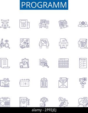 Symbole der Programmzeile Zeichen eingestellt. Designsammlung von Programm, Programmierung, Software, Routine, Algorithmus, Logik, Syntax, Compiler Outline Concept Vector Stock Vektor