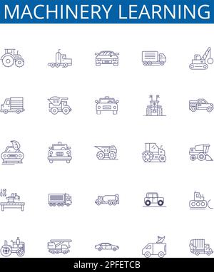 Symbole für Maschinenlernlinie sind eingestellt. Design-Sammlung von Machine, Learning, Artificial, Intelligence, Algorithm, Daten, Analyse, Modellstruktur modellieren Stock Vektor