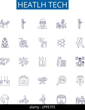 Heatlh Tech Line Symbole sind eingestellt. Design-Sammlung von healthtech, medicaltech, Telemedizin, ehealth, DigitalHealth, Mobile-Health, healthcaretech Stock Vektor
