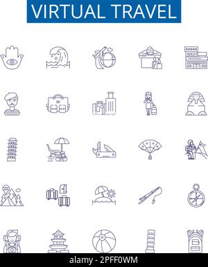 Symbole für virtuelle Fahrspuren sind eingestellt. Designkollektion aus Virtual, Travel, Tour, Explore, Journey, Fly, Sightseeing, Experience Modellkonzept Vektor Stock Vektor