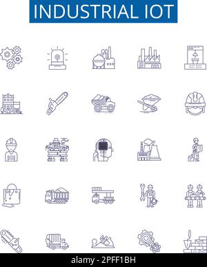 Symbole für industrielle iot-Leitungen. Designsammlung aus Industrie, IoT, Fertigung, Automatisierung, Konnektivität, Automatisiert, Big Data Outline Stock Vektor