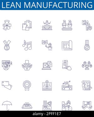Symbole für schlanke Fertigungslinien sind gesetzt. Designkollektion von Six Sigma, Lean, Kaizen, JIT, TPS, Kanban, 5S, Vektor des Konzepts der visuellen Verwaltung Stock Vektor