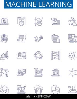 Symbole für maschinelle Lernspur sind eingestellt. Designkollektion aus Machine, Learning, Artificial, Intelligence, Neural, Netzwerke, Algorithmen, Vorhersagen Stock Vektor