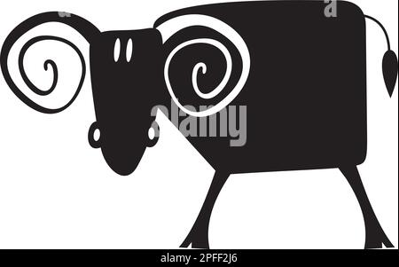 Original-Zeichentrickschaf- oder -Rammbock-Illustration. Süßes Schaf oder Bock. Schwarzweiß-Abbildung Stock Vektor