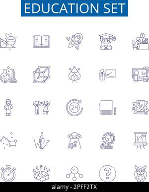 Ausbildung Satz Liniensymbole Zeichen gesetzt. Design-Sammlung von Lehren, Lernen, Schulen, Unterricht, Kursen, Kurse, Schulungen, Studien Stock Vektor