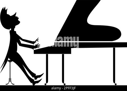 Pianist, Klavierkunst-Silhouette. Musiker, der mit Inspiration Klavier spielt. Schwarze Silhouette auf weißem Hintergrund Stock Vektor