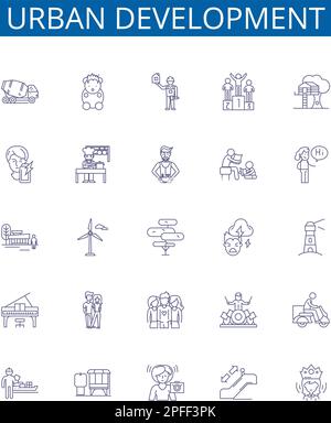 Symbole für Stadtentwicklungslinien sind gesetzt. Design Sammlung von , Urbanisierung, Planung, Infrastruktur, Transport, Nachbarschaften, Wachstum Stock Vektor