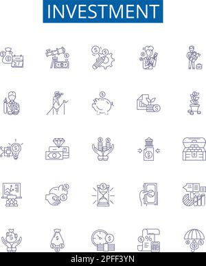 Symbole für Investitionslinien festgelegt. Designsammlung von Finanzierung, Sparen, Kapital, Einlagen, Aktien, Eigenkapital, Ressourcen, Anleihen bilden den Konzeptvektor Stock Vektor