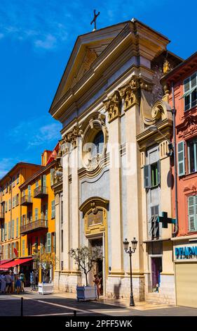 Nizza, Frankreich - 7. August 2022: Eglise Saint Francois de Paule Kirche von Paola im historischen Vieux Vieille Ville Altstadt von Nizza Stockfoto