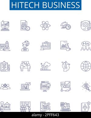 Symbole für HITECH-Geschäftsbereich sind gesetzt. Designkollektion von HiTech, Business, Innovation, Technologie, Digital, Konturkonzept für Cloud, Automatisierung und Daten Stock Vektor