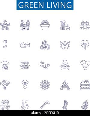 Grüne Livesymbole sind eingestellt. Design-Sammlung von umweltfreundlich, nachhaltig, Erhaltung, organisch, Recycling, Erneuerbar, Wiederverwendbar, Biologisch Abbaubar Stock Vektor