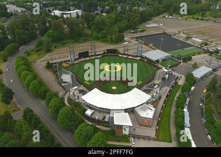 Eine allgemeine Gesamtansicht des PK Park auf dem Campus der University of Oregon, Donnerstag, 9. Juni 2022, in Eugene, Erz. Das Stadion ist das Heimstadion der Oregon Ducks Baseball. Stockfoto