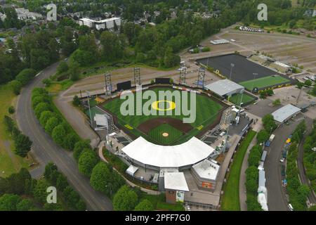 Eine allgemeine Gesamtansicht des PK Park auf dem Campus der University of Oregon, Donnerstag, 9. Juni 2022, in Eugene, Erz. Das Stadion ist das Heimstadion der Oregon Ducks Baseball. Stockfoto