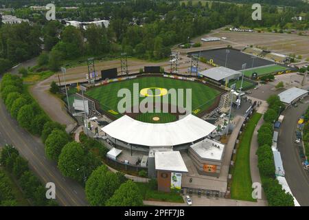 Eine allgemeine Gesamtansicht des PK Park auf dem Campus der University of Oregon, Donnerstag, 9. Juni 2022, in Eugene, Erz. Das Stadion ist das Heimstadion der Oregon Ducks Baseball. Stockfoto