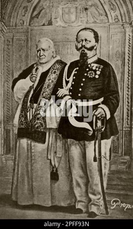 Porträt von Papst Pius IX. Und König Vittorio Emanuele II. Von 1860 bis 1890. Stockfoto