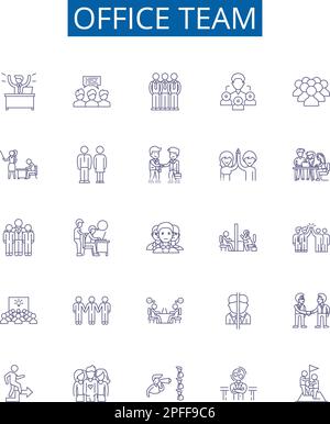 Symbole für Büroteams sind eingerichtet. Design-Sammlung von Büro, Team, Zusammenarbeit, Arbeitsplatz, Zusammenarbeit, Organisation, Personal, Respekt Stock Vektor