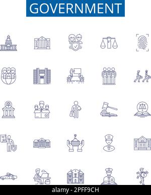 Symbole für Regierungslinien sind eingerichtet. Design Sammlung von Policy, Law, Politics, Authority, Regulation, Wähler, Bürokratie, Verwaltung Stock Vektor