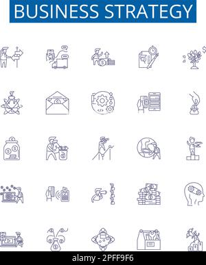 Symbole für die Geschäftsstrategie sind gesetzt. Entwurfssammlung aus Planung, Innovation, Betrieb, Ausführung, Planung, Markt, Kunde, Finanzen Stock Vektor