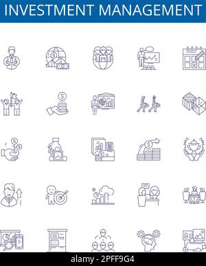 Symbole für Investitionsmanagement-Linien sind gesetzt. Design-Sammlung von Investment, Management, Wealth, Portfolio, Risk, Kapital-, Asset- und Strategieübersicht Stock Vektor