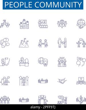Symbole für die People Community-Zeile Zeichen eingestellt. Design-Sammlung von Community, People, Network, Group, Communitas, Rahmenkonzept für Verknüpfung, Einheit, Stipendien Stock Vektor