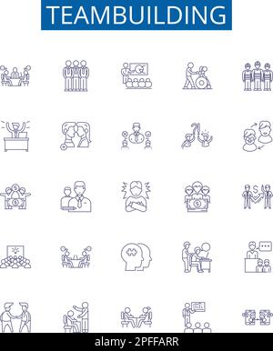 Symbole für Teambuilding-Linien sind gesetzt. Design-Sammlung von Teamwork, Cooperative, Collaboration, Networking, Unite, Bindung, Kommunikation, Motivation Stock Vektor