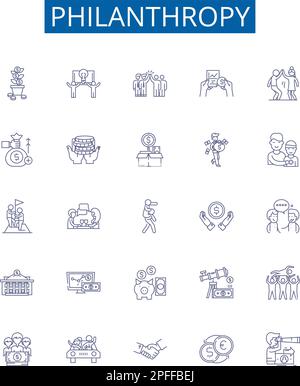 Symbole für Philanthropie-Linien sind gesetzt. Design-Kollektion aus wohltätigen, großzügigen, selbstlosen, humanen, Geben, Altruismus, Spenden-Konzept Stock Vektor
