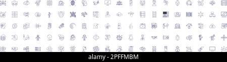 Linienzeichen für künstliche Intelligenz eingestellt. Designsammlung aus KI, Robotik, maschinellem Lernen, Automatisierung, Algorithmen, Berechnung, Natürlich Stock Vektor