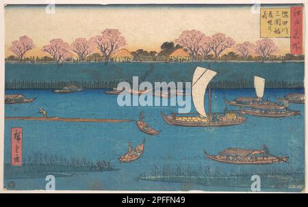 Sumidagawa Mimeguri Hana Zakari no Kei, Künstler Utagawa Hiroshige II (1826-1869) Stockfoto