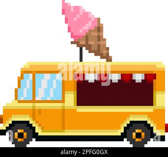 Eiswagen Pixel Art. Street Food Van 8-Bit Videospiel Sprite. Vektordarstellung Stock Vektor