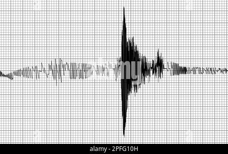 Seismogramm der seismischen Aktivität oder des Lügendetektors auf grauem Papier. Diagramm der Erdbeben-Audiowellen. Bodenbewegung, Vulkanausbruch. Polyg Stock Vektor