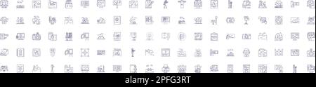 Symbole der Geschäftsbereiche Fotografie sind eingerichtet. Design-Sammlung von Fotografie, Business, Marketing, Aufnahme, Studio, Bearbeitung, Dienste, Bildkontur Stock Vektor