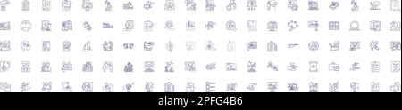 Liniensymbole für Planung und Analyse sind eingerichtet. Entwurfssammlung von Planning, Analytics, Strategy, Forecasting, Evaluation, Analyse, Optimierung Stock Vektor