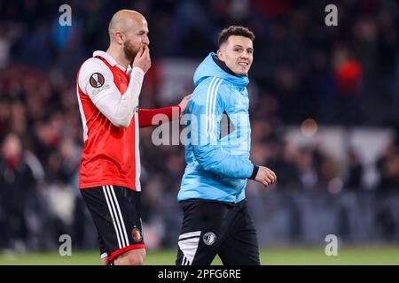 16-03-2023: Sport: Feyenoord/Shakhtar ROTTERDAM, NIEDERLANDE - MÄRZ 16: Gernot Trauner (Feyenoord Rotterdam) und Oussama Idrissi (Feyenoord Rotter Stockfoto