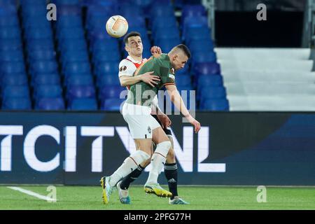 16-03-2023: Sport: Feyenoord/Shakhtar ROTTERDAM, NIEDERLANDE - MÄRZ 16: Oussama Idrissi (Feyenoord Rotterdam) und Oleksandr Zubkov (FC Shakhtar do Stockfoto