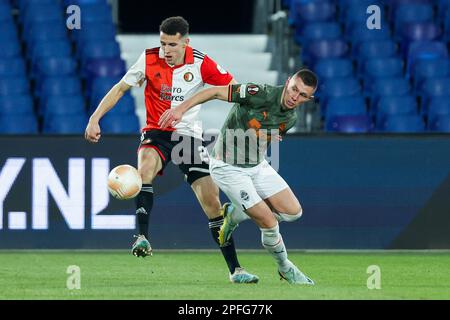 16-03-2023: Sport: Feyenoord/Shakhtar ROTTERDAM, NIEDERLANDE - MÄRZ 16: Oussama Idrissi (Feyenoord Rotterdam) und Oleksandr Zubkov (FC Shakhtar do Stockfoto