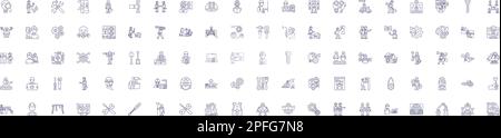 Symbole für die Mechanik-Linie Zeichen eingestellt. Design-Sammlung von Automobil, Physik, Technik, Reparatur, Techniker, Konturkonzept für Kraft, Reibung, Drehmoment Stock Vektor