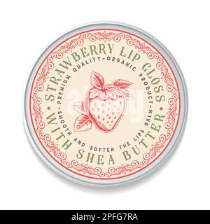 Lippenbalsam Vintage-Etikettendesign, runde Form. Ideal für Pakete, Anhänger, Aufkleber usw. Perfekt für Ihr Unternehmen. Schlichter Stil. Flaches Design. Stock Vektor