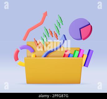 3D Dateiordner mit Kreisdiagramm und Pfeilen Stock Vektor