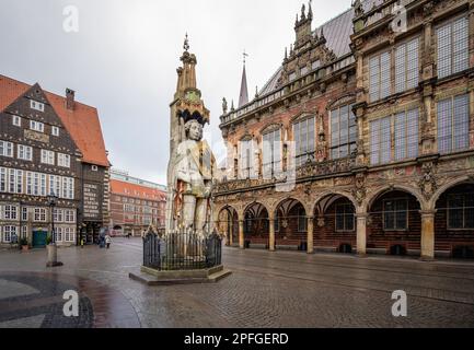 Bremen Roland Statue am Marktplatz - Bremen, Deutschland Stockfoto