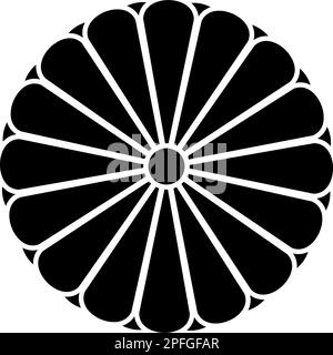 Japanisches Wappen nippon Imperial Seal Central Disc mit 16 Blütenblättern Nationallogo Symbol Schwarz Farbe Vektor Illustration flaches Bild einfach Stock Vektor