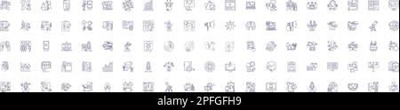 Symbole für Projektlinien - Zeichen eingestellt. Entwurfssammlung von Entwicklung, Planung, Management, Konstruktion, Planung, Implementierungs-, Entwurfs- und Bereitstellungsrahmen Stock Vektor