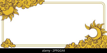 Tarotbanner mit Mond und Sonne. Goldener Tarotrahmen für esoterische Designs. Vektordarstellung auf weißem Hintergrund isoliert Stock Vektor