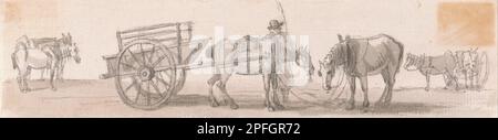 Zweirädriger Tip-Cart mit Pferden von Paul Sandby Stockfoto