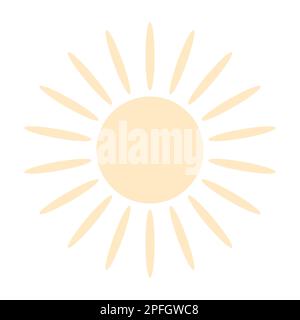 Süße Sonne und Regenwolke, leichte Wolken. Karte für Kinder oder Poster für das Kinderzimmer. Zeichentrickfilm. Stock Vektor