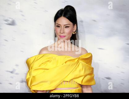 Lucy Liu nimmt an der britischen Sondervorführung von „Shazam! Fury of the Gods am Cineworld Leicester Square in London. Stockfoto